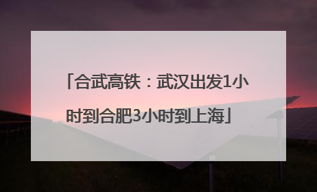 合武高铁：武汉出发1小时到合肥3小时到上海