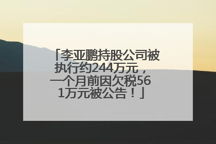 李亚鹏持股公司被执行约244万元，一个月前因欠税561万元被公告！