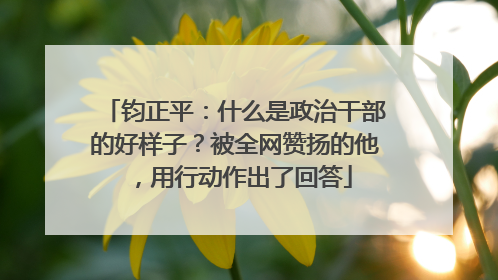 钧正平：什么是政治干部的好样子？被全网赞扬的他，用行动作出了回答