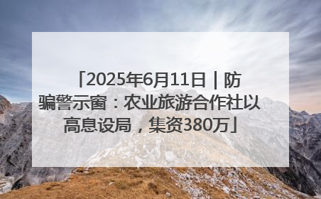 2025年6月11日｜防骗警示窗：农业旅游合作社以高息设局，集资380万